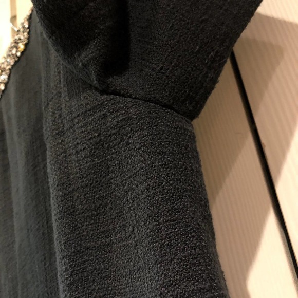 Talbots Black Jeweled Rhinestone Collar Cotton Tweed Blazer Jacket 3/4 Sleeve 16 - Picture 9 of 12